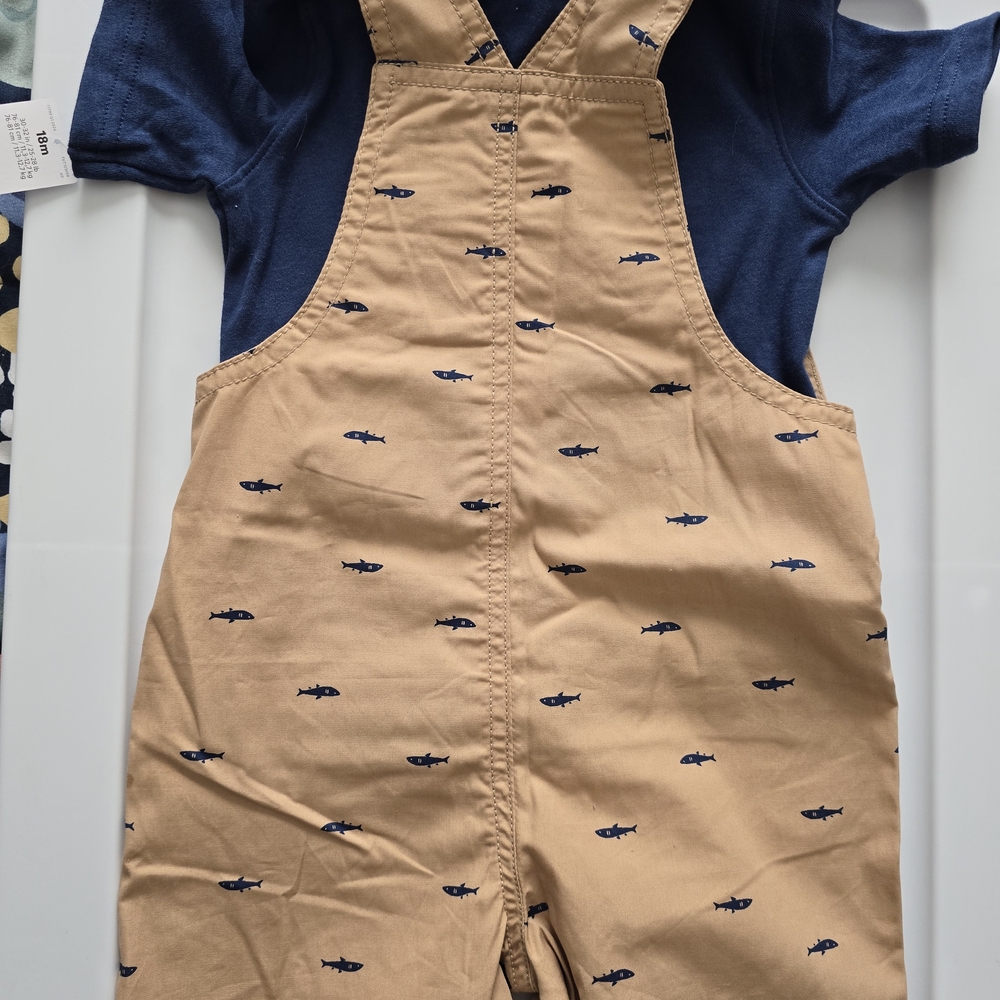 Carter's Tan Overalls with Shark Pattern - Picture 3 of 4